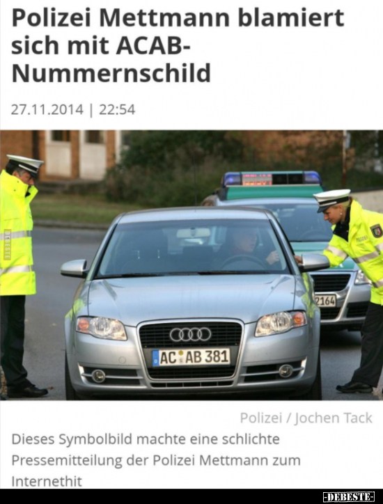 Polizei Mettmann blamiert sich mit ACAB- Nummernschild.. - Lustige Bilder | DEBESTE.de