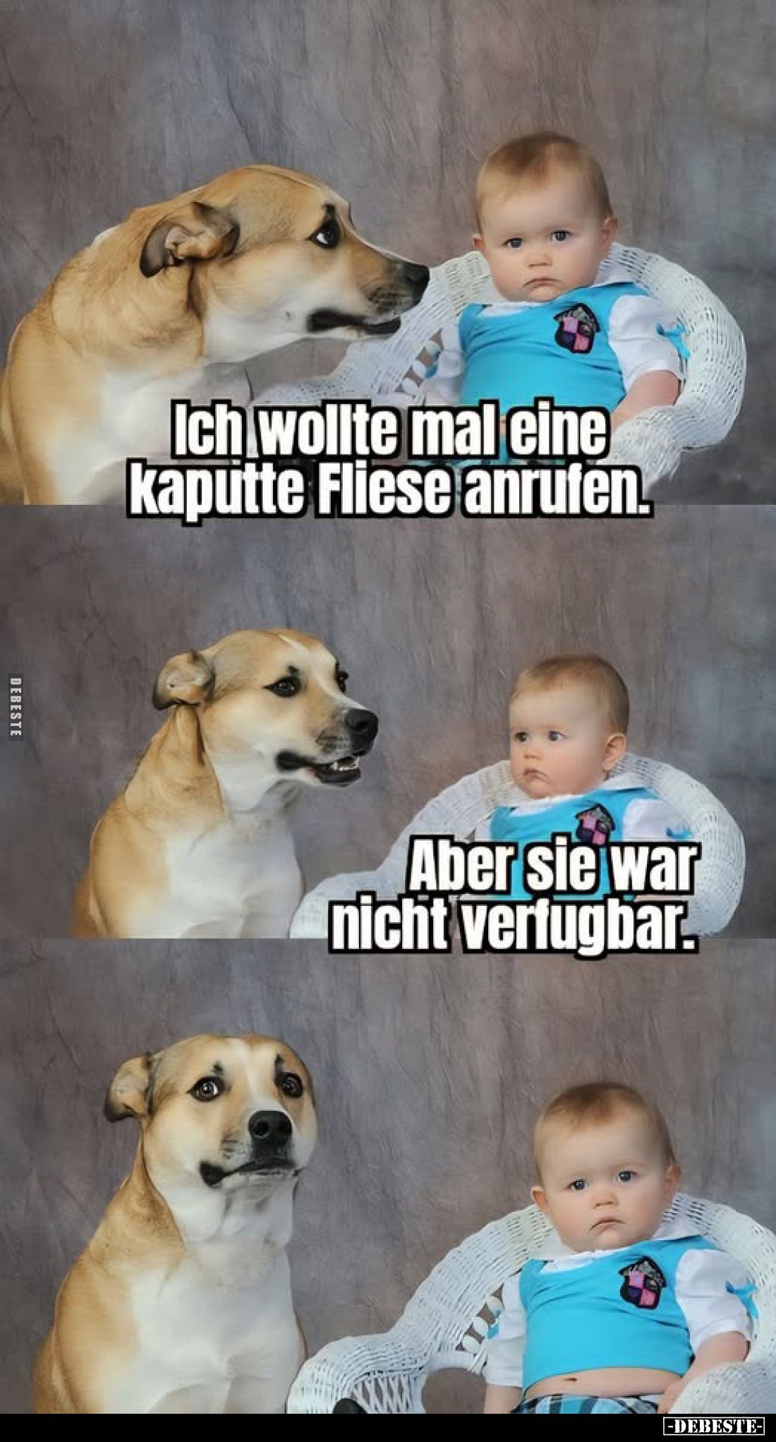 Ich wollte mal eine kaputte Fliese anrufen.
-
Aber sie war nicht verfugbar.