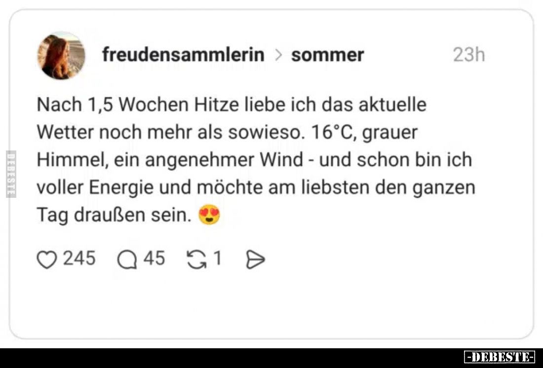 Nach 1,5 Wochen Hitze liebe ich das aktuelle Wetter noch.. - Lustige Bilder | DEBESTE.de