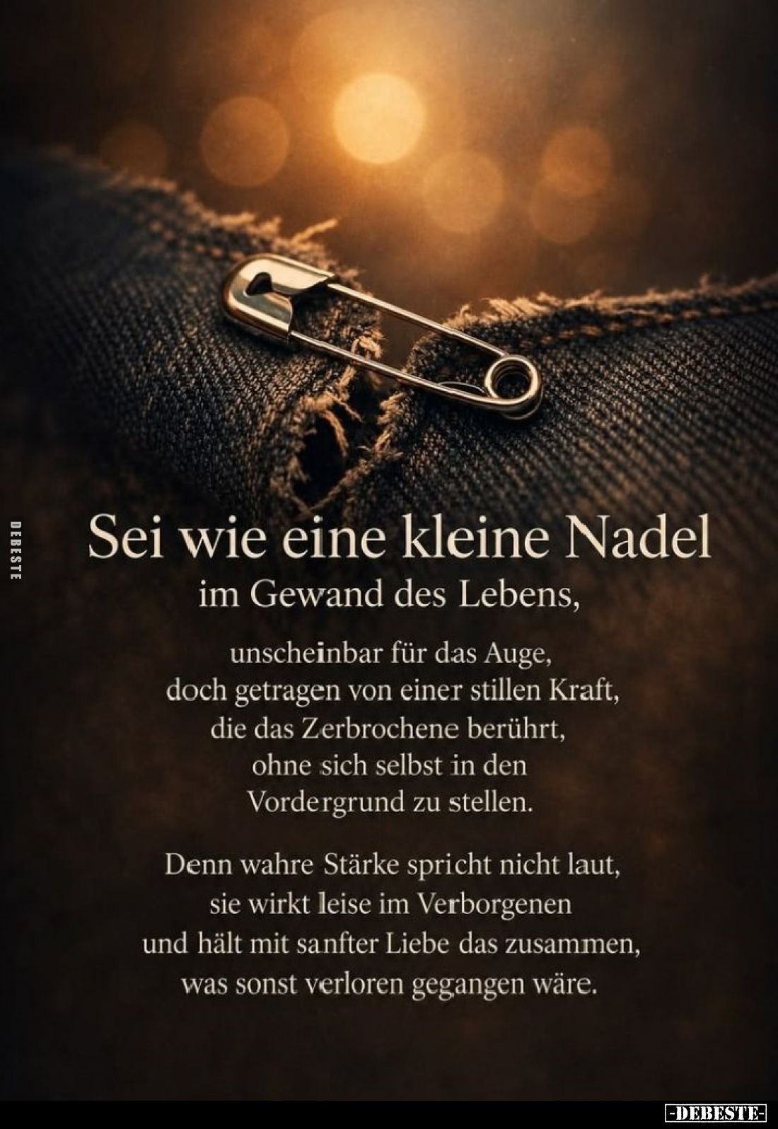 Sei wie eine kleine Nadel im Gewand des Lebens,
unscheinbar für das Auge, doch getragen von einer stillen Kraft, die das Zer...