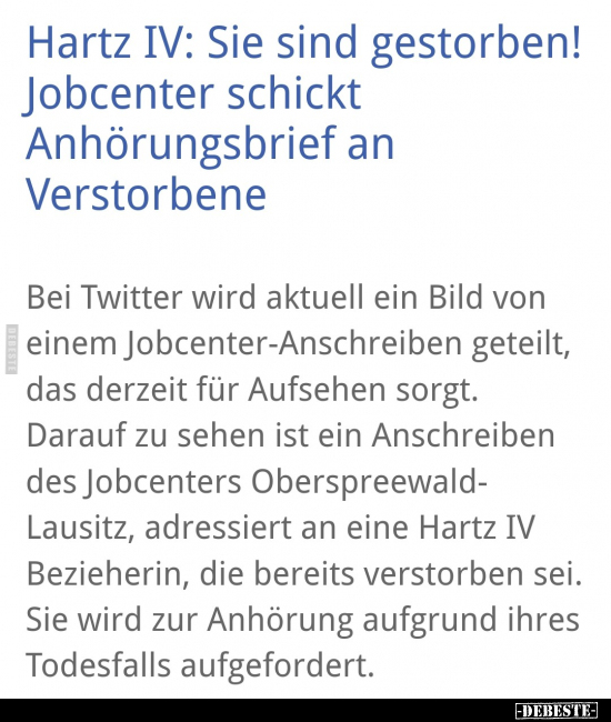 Hartz IV: Sie sind gestorben! Jobcenter schickt.. - Lustige Bilder | DEBESTE.de