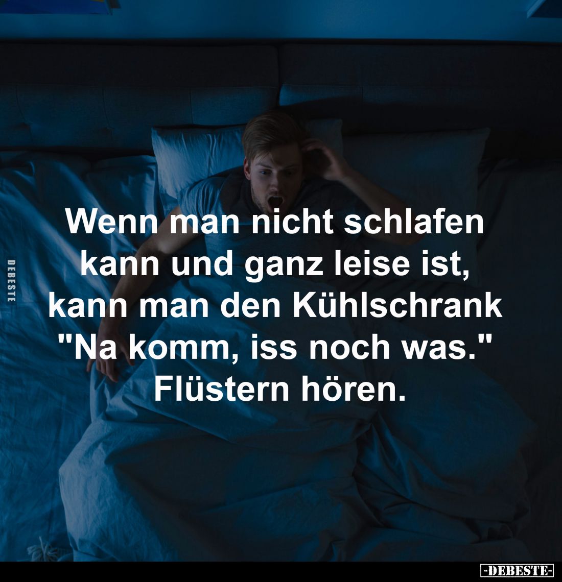 Wenn man nicht schlafen 
kann und ganz leise ist, 
kann man den Kühlschrank 
"Na komm, iss noch was." 
Flüstern...