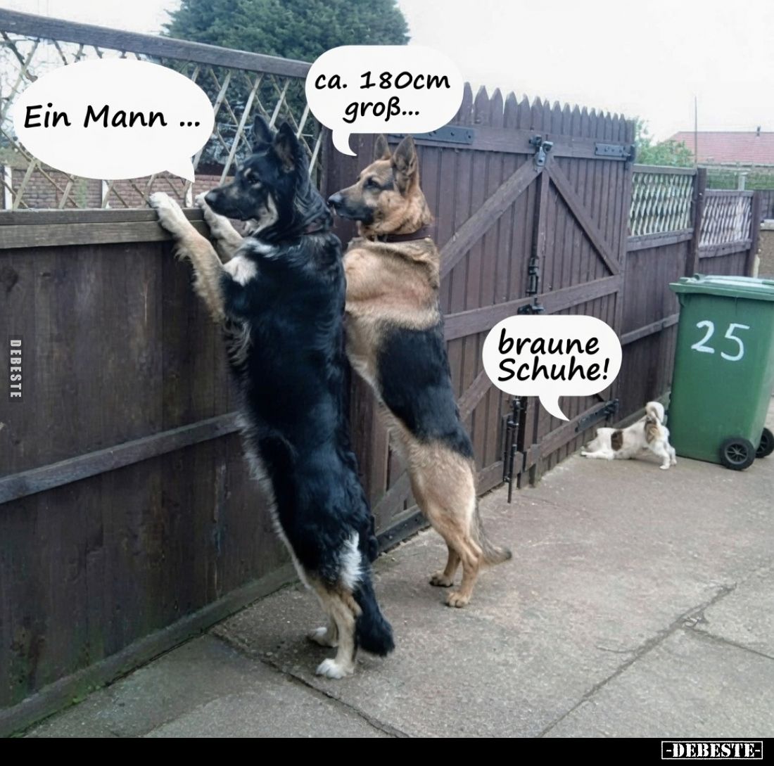Ein Mann...
- Ca. 180cm groß...
- Braune Schuhe!