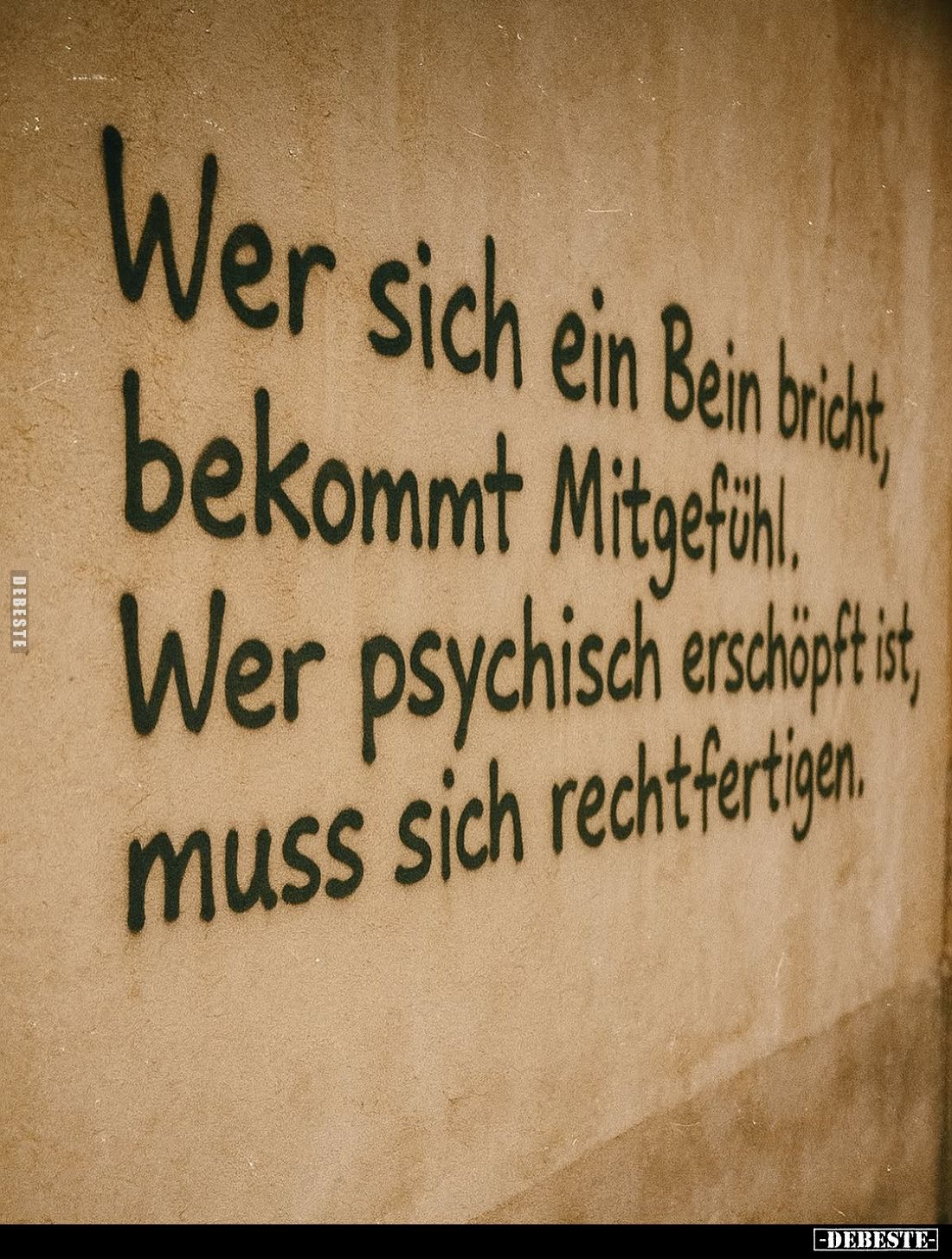 Wer sich ein Bein bricht, bekommt Mitgefühl.
Wer psychisch erschöpft ist, muss sich rechtfertigen.