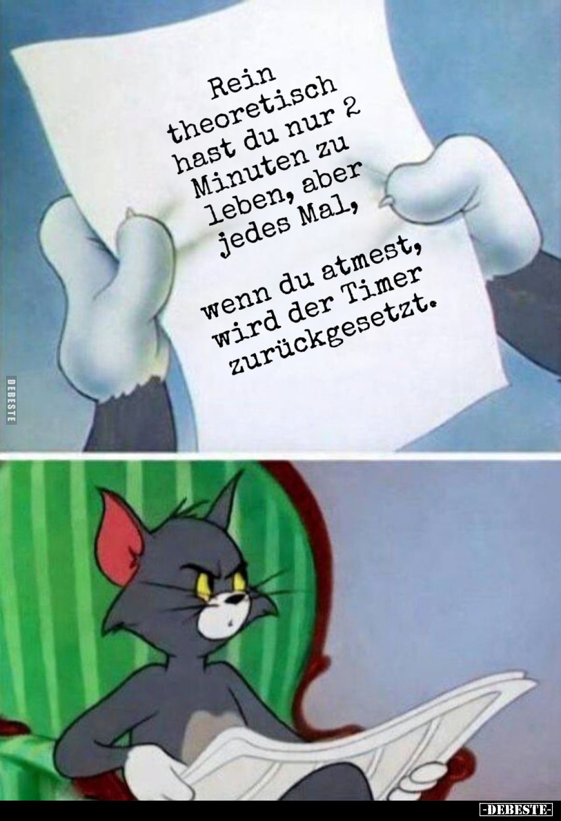 Rein theoretisch hast du nur 2 Minuten zu leben, aber jedes Mal, wenn du atmest, wird der Timer zurückgesetzt.