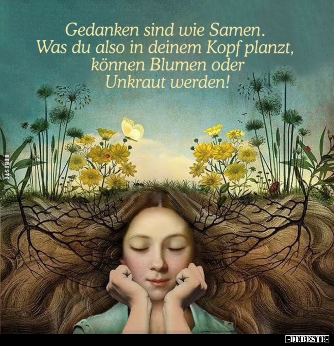 Gedanken sind wie Samen. Was du also in deinem Kopf planzt, können Blumen oder Unkraut werden!