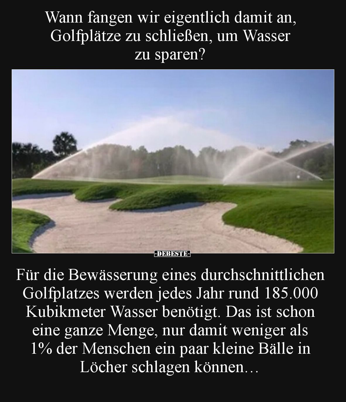 Wann fangen wir eigentlich damit an, Golfplätze zu schließen, um Wasser zu sparen?

Für die Bewässerung eines durchschnittl...