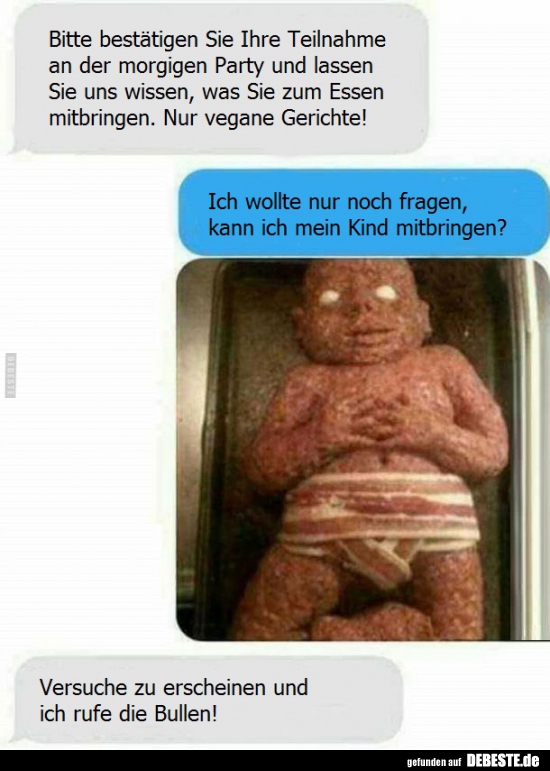 Bitte bestätigen Sie Ihre Teilnahme an der morgigen Party..