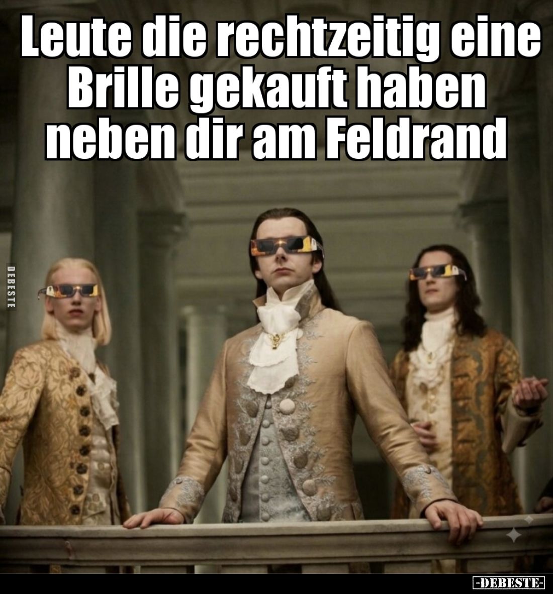 Leute die rechtzeitig eine Brille gekauft haben neben dir am Feldrand