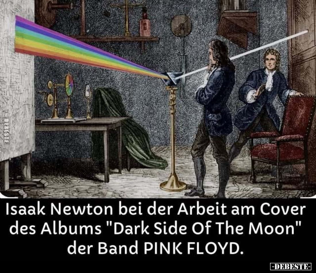 Isaak Newton bei der Arbeit am Cover des Albums "Dark Side Of The Moon" der Band PINK FLOYD.