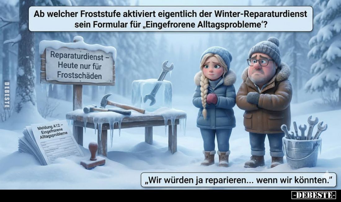 Ab welcher Froststufe aktiviert eigentlich der Winter-Reparaturdienst sein Formular für "Eingefrorene Alltagsprobleme&qu...