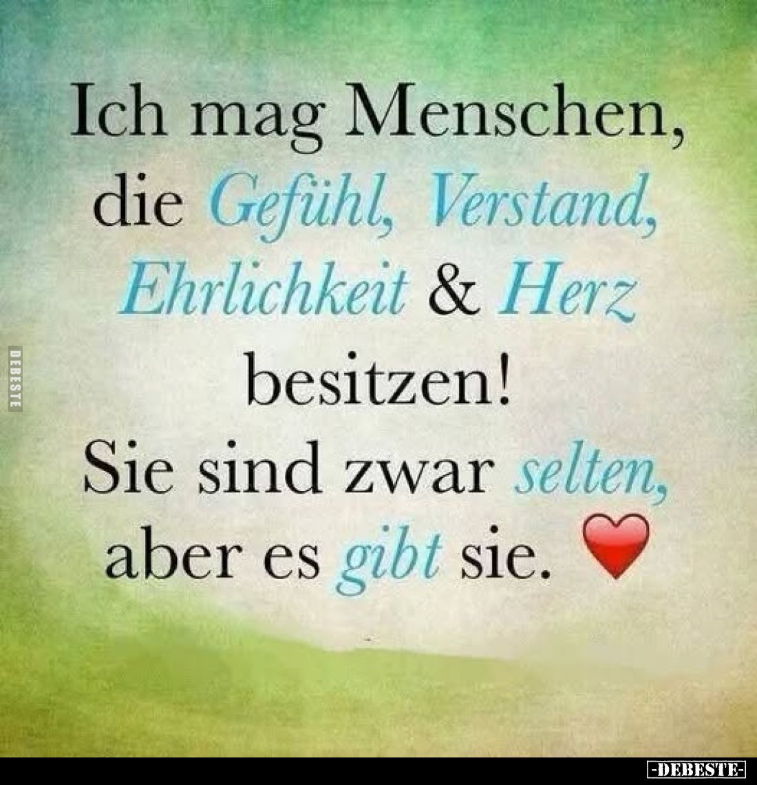 Ich mag Menschen, die Gefühl, Verstand, Ehrlichkeit und Herz besitzen!
Sie sind zwar selten, aber es gibt sie.