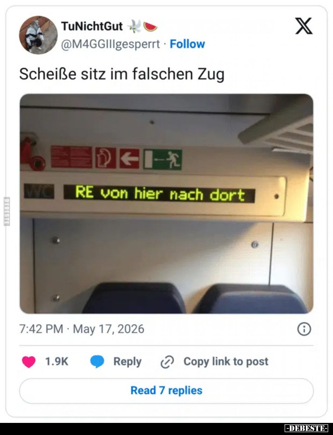 Schei*ße sitz im falschen Zug - 
RE von hier nach dort