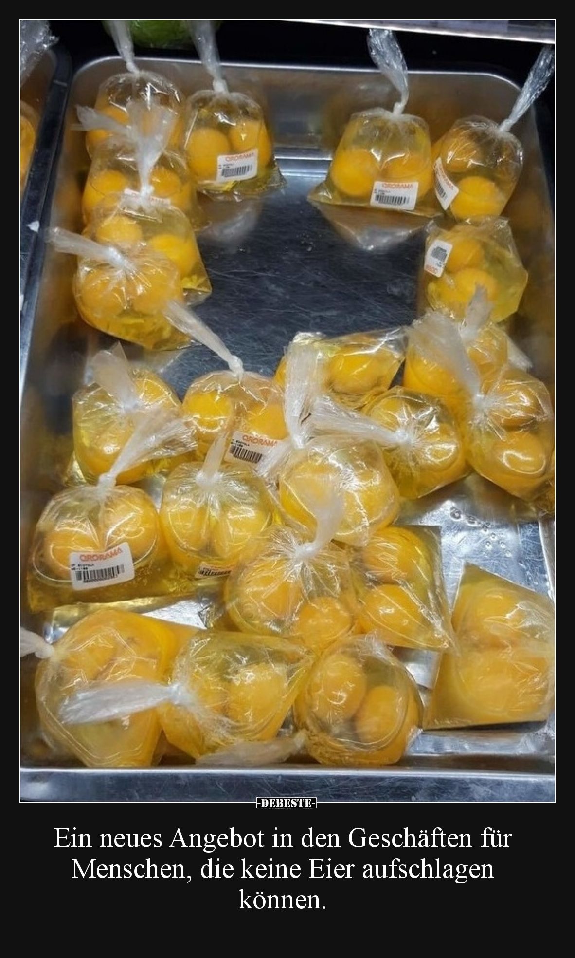 Ein neues Angebot in den Geschäften für Menschen, die keine Eier aufschlagen können.