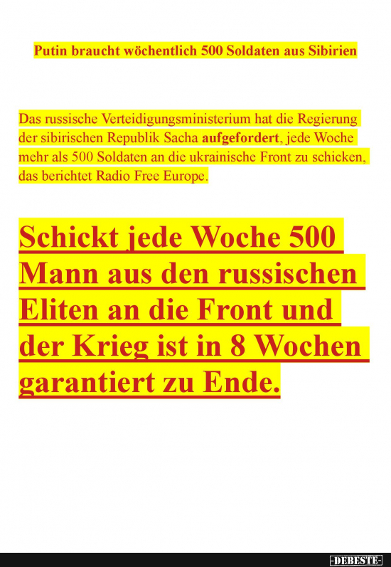 Putin sucht neues Kanonenfutter für seinen Krieg. - Lustige Bilder | DEBESTE.de