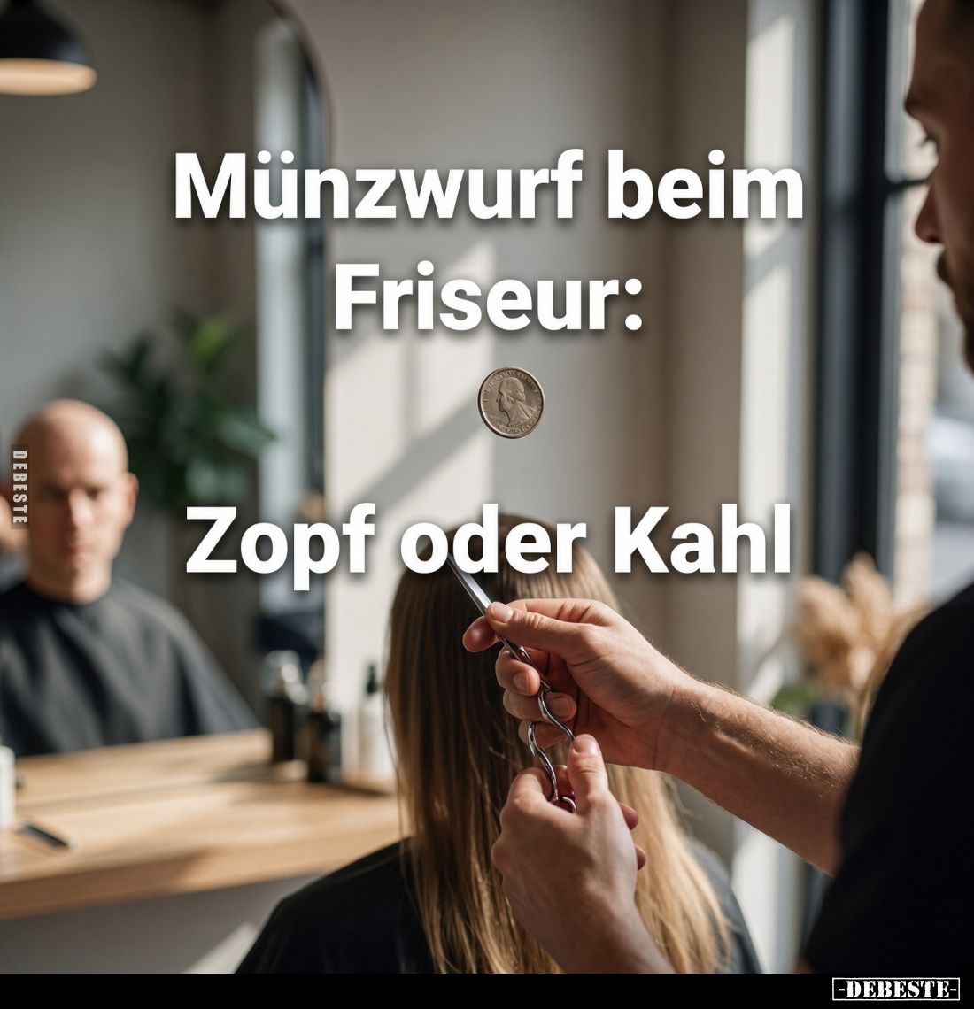Münzwurf beim Friseur:

Zopf oder Kahl