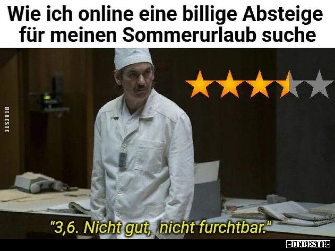 Wie ich online eine billige Absteige für meinen Sommerurlaub suche. -
"3,6. Nicht gut, nicht furchtbar."