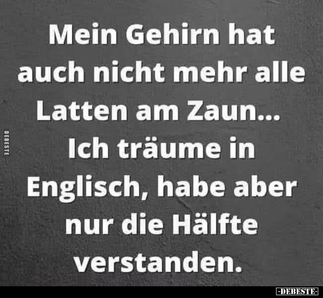 Mein Gehirn hat auch nicht mehr alle Latten am Zaun... Ich träume in Englisch, habe aber nur die Hälfte verstanden.