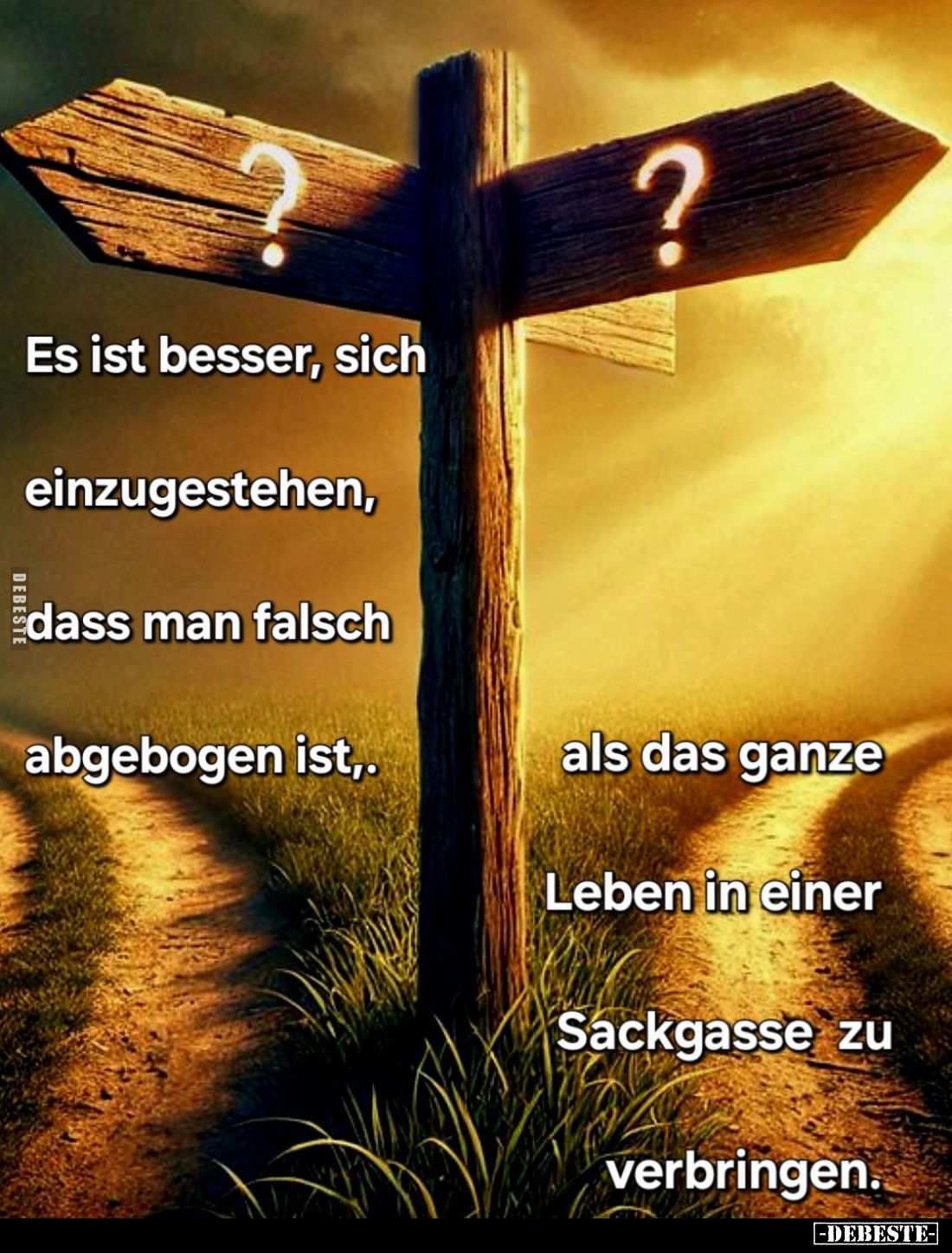 Es ist besser, sich
einzugestehen,
dass man falsch
abgebogen ist,
als das ganze
Leben in einer Sackgasse zu
verbringen.