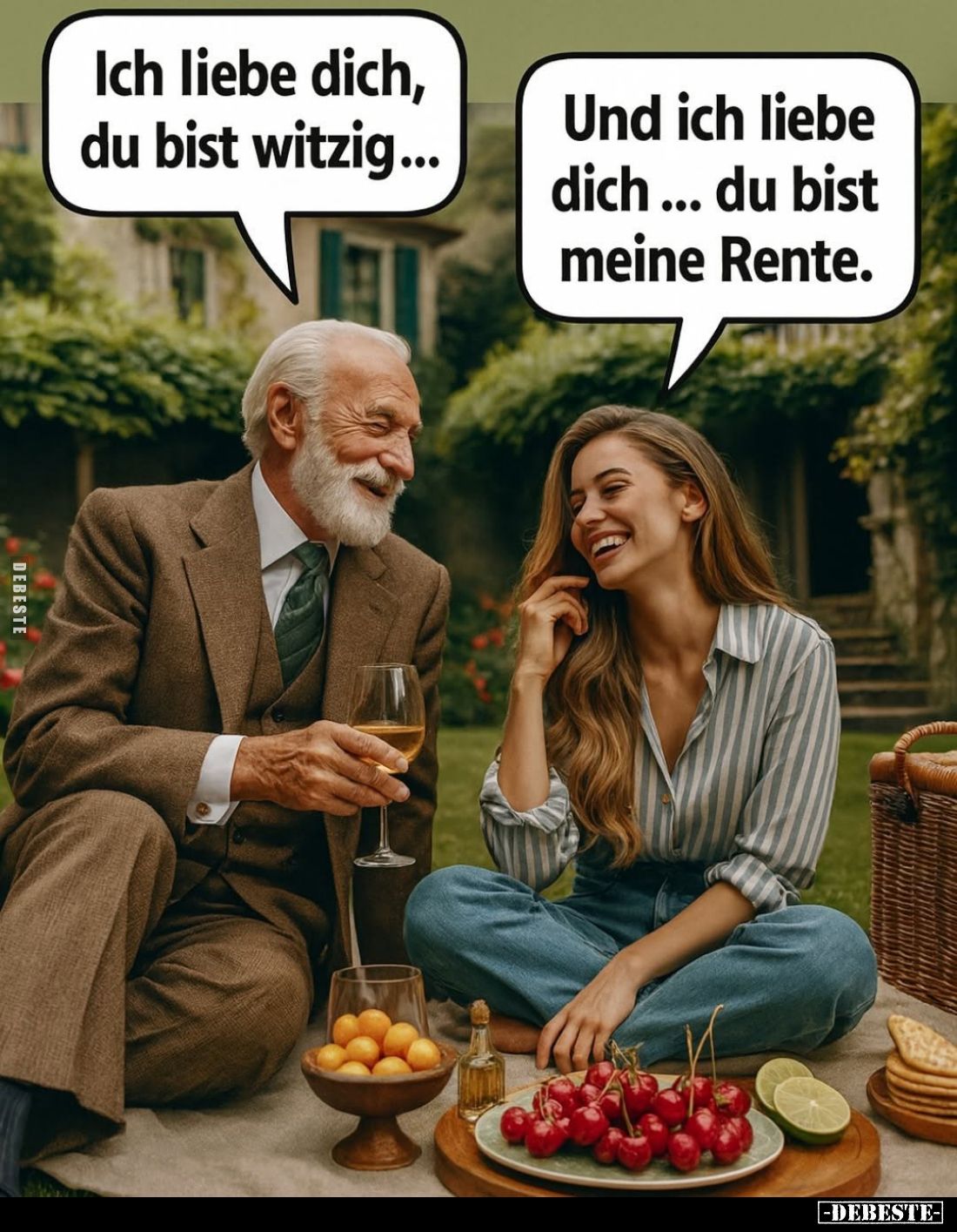 Ich liebe dich, du bist witzig... -
Und ich liebe dich... du bist meine Rente.