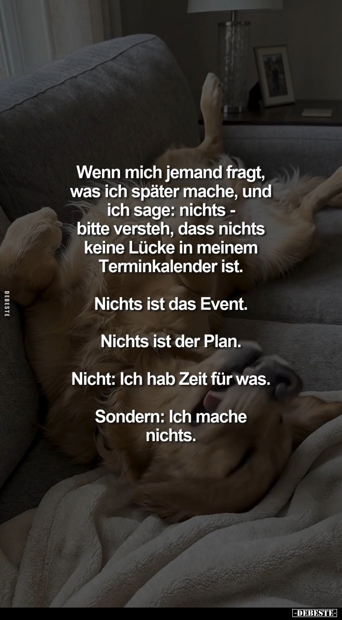 Wenn mich jemand fragt, was ich später mache, und ich sage: nichts -bitte versteh, dass nichts keine Lücke in meinem Terminka...