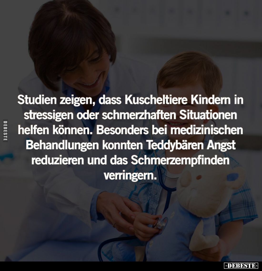 Studien zeigen, dass Kuscheltiere Kindern in stressigen oder schmerzhaften Situationen helfen können. Besonders bei medizinis...
