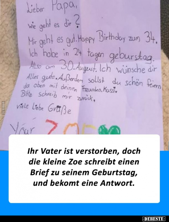 Ihr Vater ist verstorben, doch die kleine Zoe schreibt.. - Lustige Bilder | DEBESTE.de