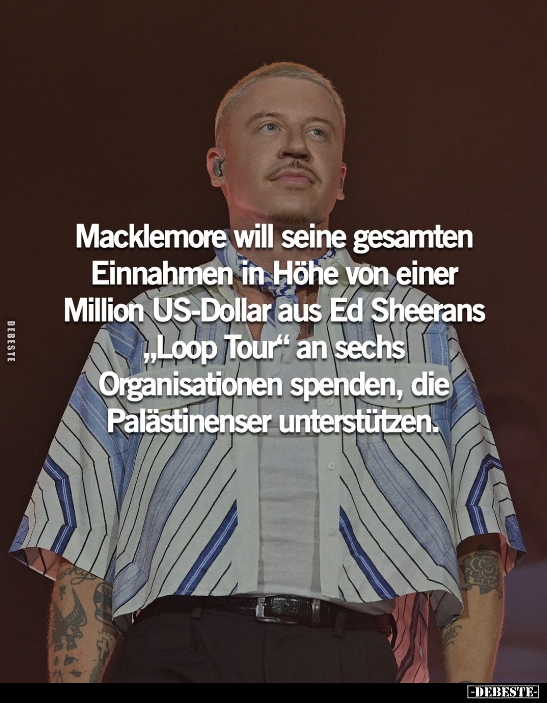 Macklemore will seine gesamten Einnahmen in Höhe von einer Million US-Dollar aus Ed Sheerans "Loop Tour" an sechs O...