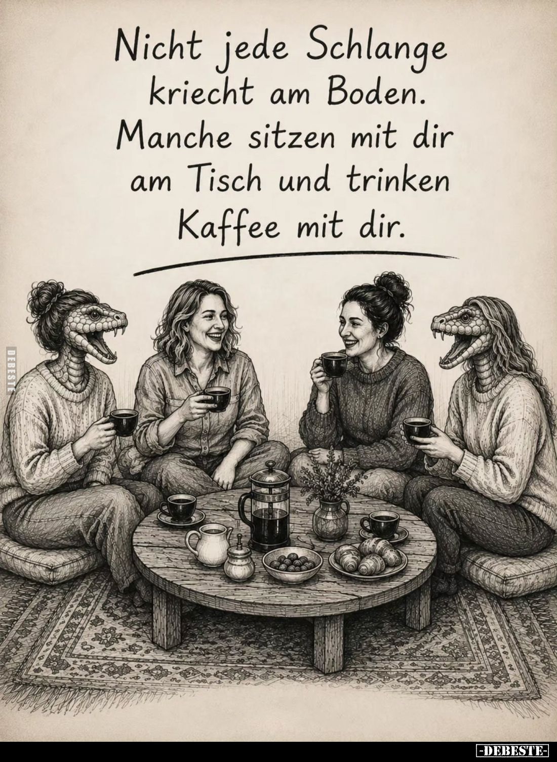 Nicht jede Schlange kriecht am Boden.
Manche sitzen mit dir am Tisch und trinken Kaffee mit dir.
