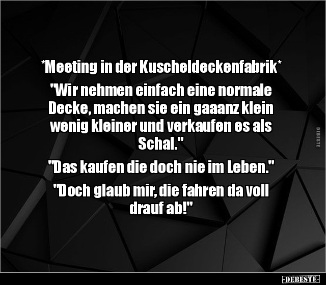 *Meeting in der Kuscheldeckenfabrik* "Wir nehmen einfach.." - Lustige Bilder | DEBESTE.de
