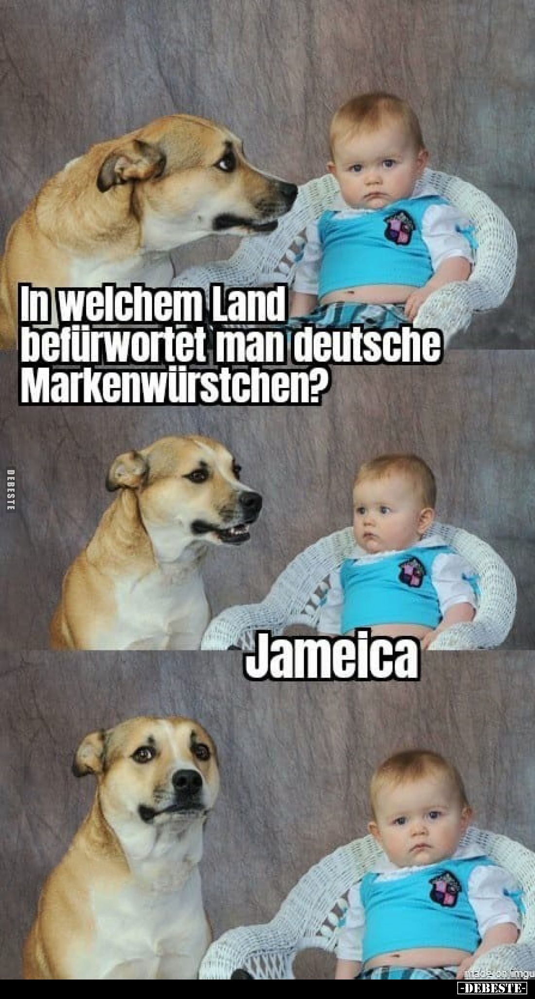 In welchem Land befürwortet man deutsche Markenwürstchen? -
Jameica.