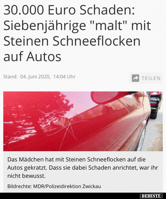 30.000 Euro Schaden: Siebenjährige "malt" mit Steinen..