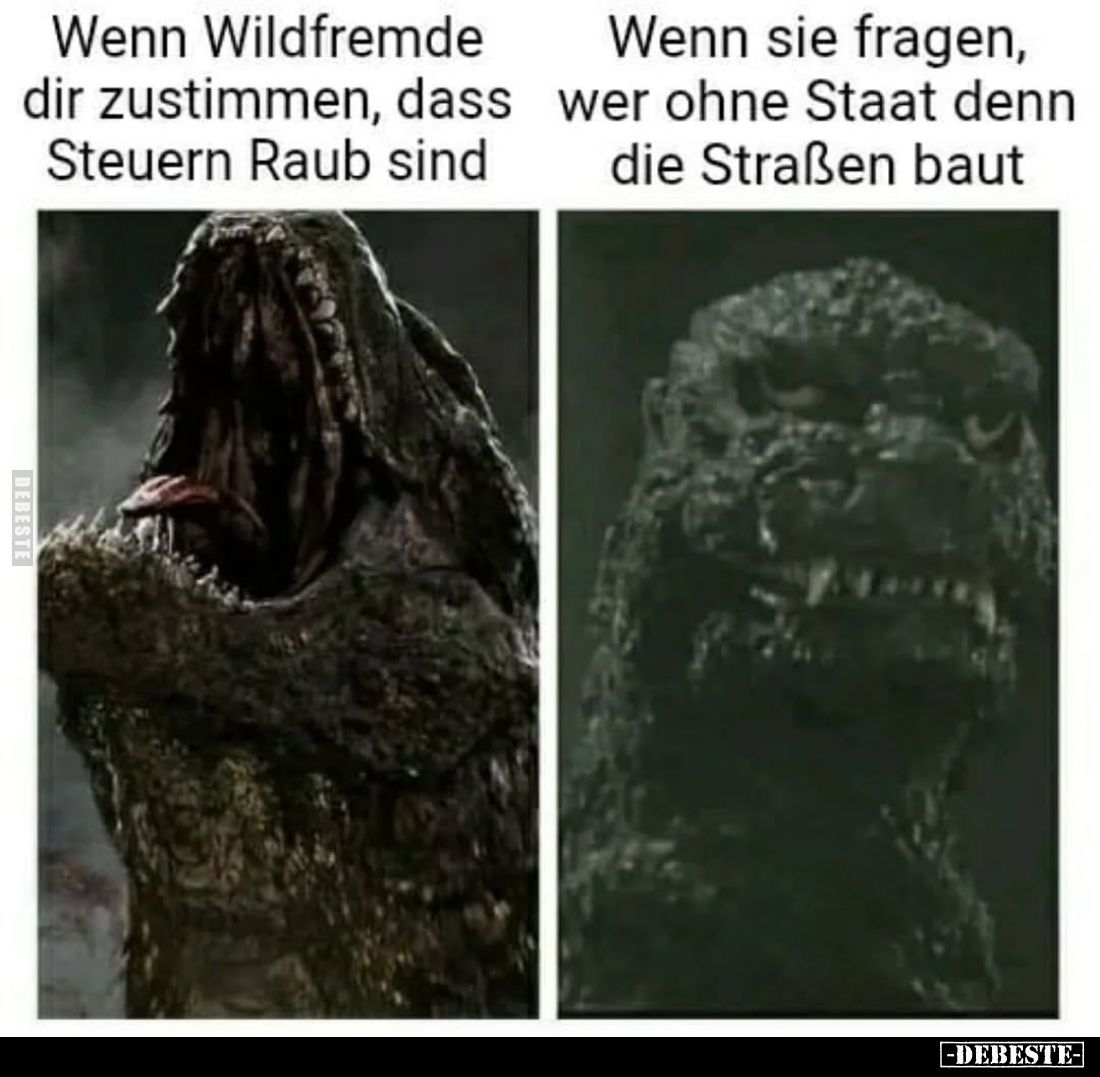 Wenn Wildfremde dir zustimmen, dass Steuern Raub sind
-
Wenn sie fragen, wer ohne Staat denn die Straßen baut