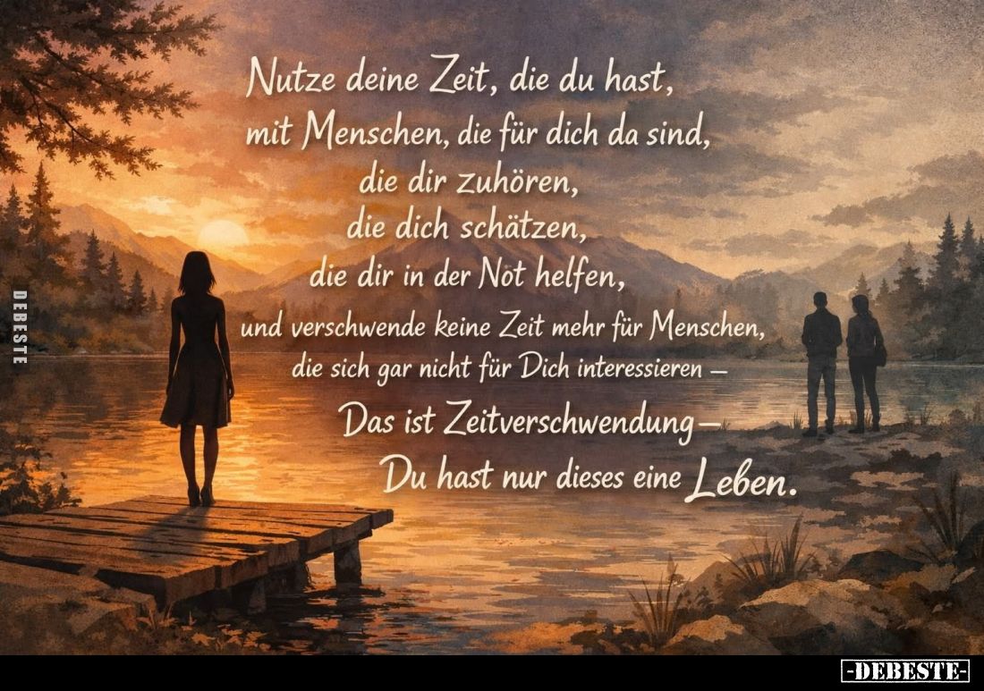 Nutze deine Zeit, die du hast, mit Menschen, die für dich da sind, die dir zuhören, die dich schätzen, die dir in der Not hel...