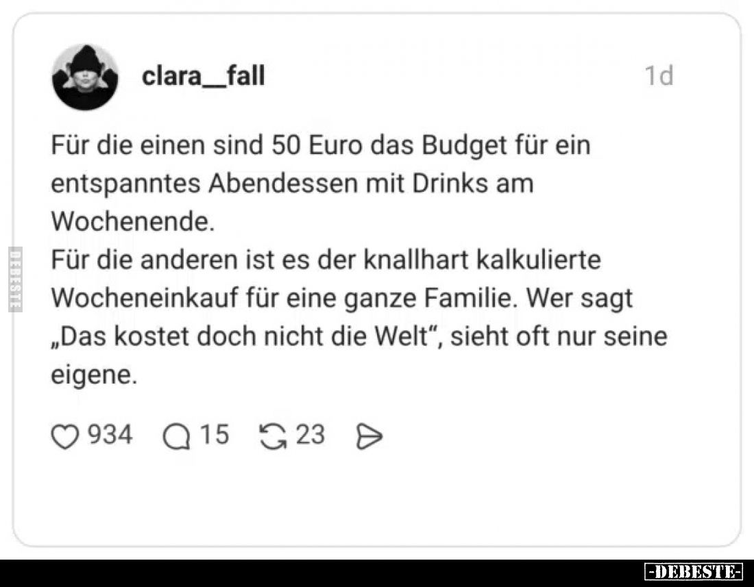 Für die einen sind 50 Euro das Budget für ein entspanntes.. - Lustige Bilder | DEBESTE.de