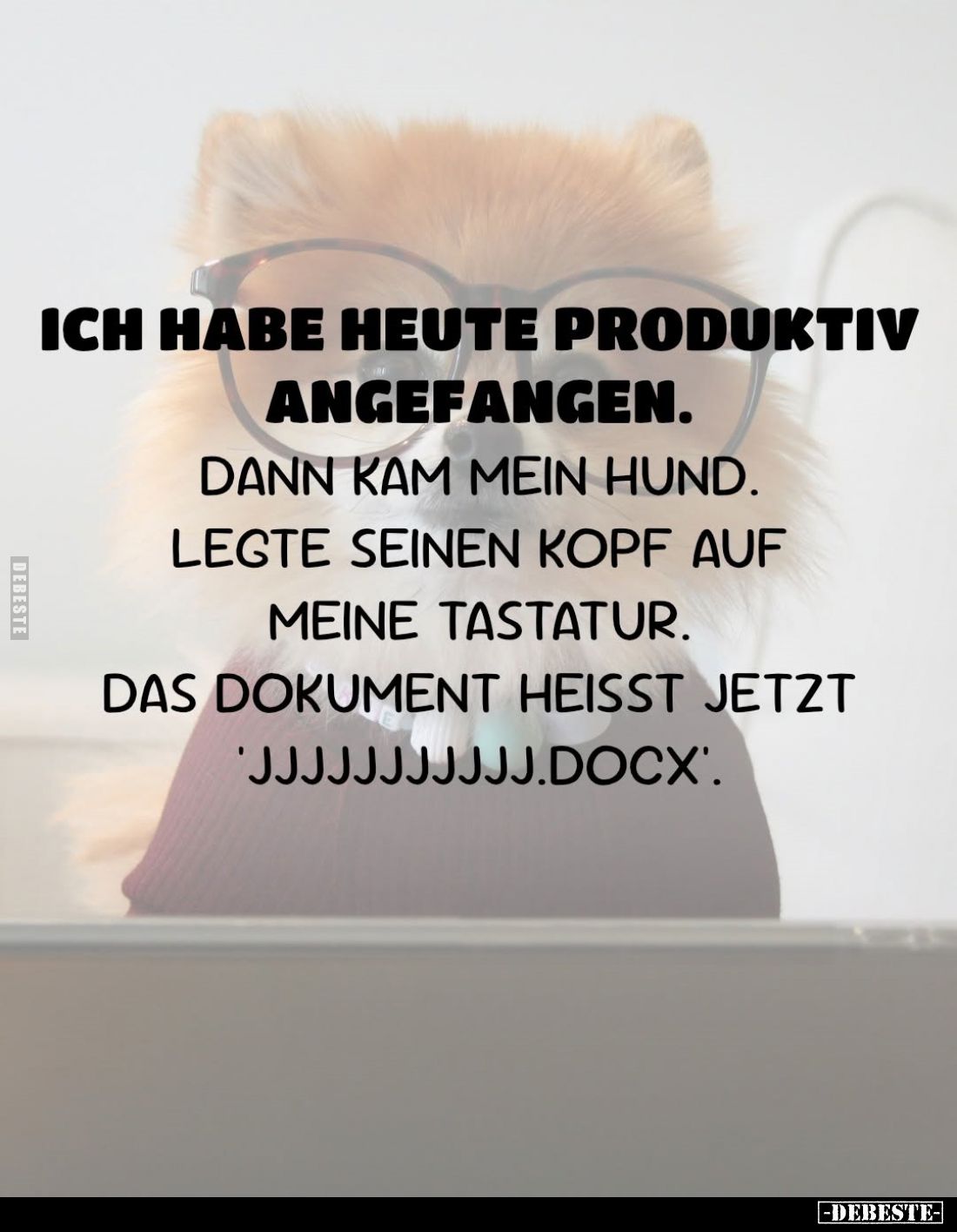 Ich habe heute produktiv angefangen.
Dann kam mein Hund.
Legte seinen Kopf auf meine Tastatur.
Das Dokument heißt jetzt 'j...