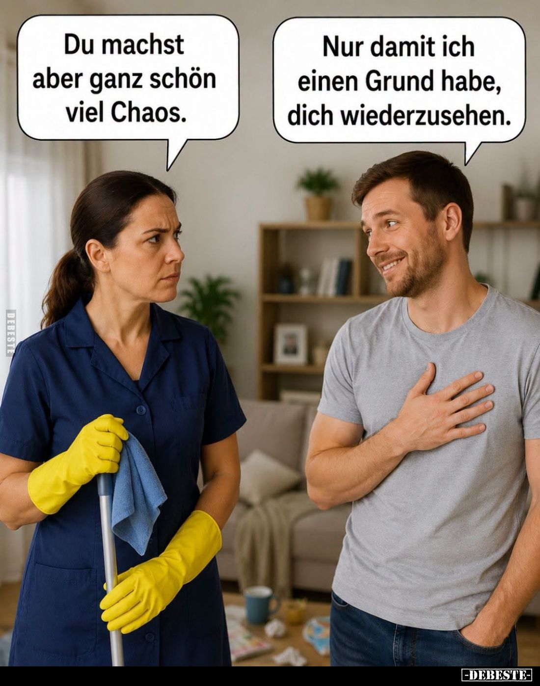 Du machst aber ganz schön viel Chaos. -
Nur damit ich einen Grund habe, dich wiederzusehen.