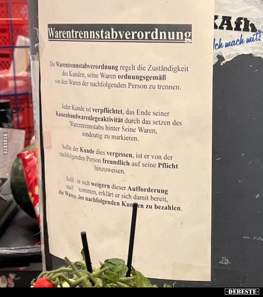 Warentrennstabverordnung -

Die Warentrennstabverordnung regelt die Zuständigkeit des Kunden, seine Waren ordnungsgemäß von...