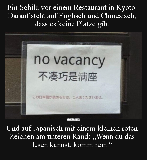 Ein Schild vor einem Restaurant in Kyoto. Darauf steht auf.. - Lustige Bilder | DEBESTE.de