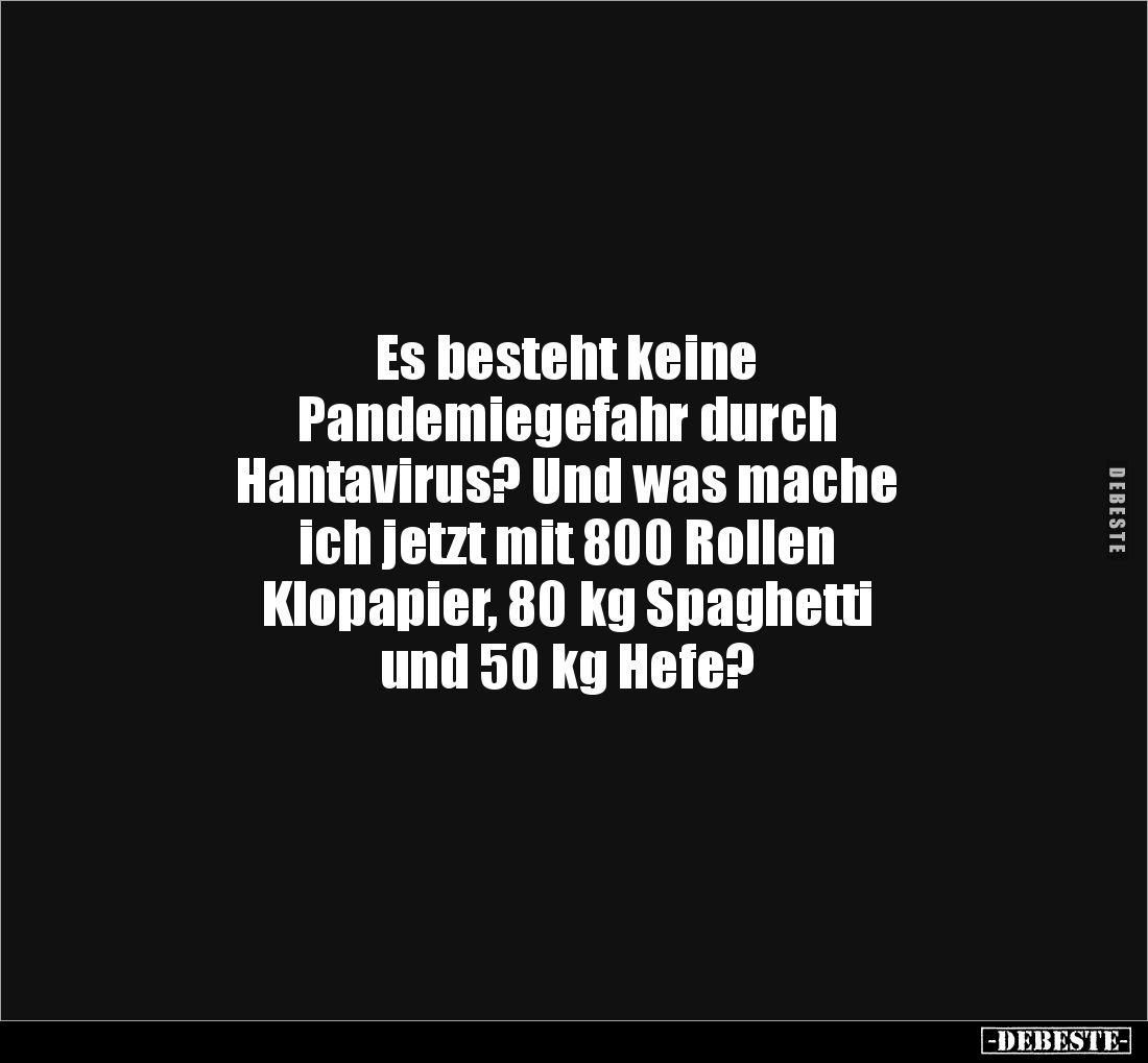 Es besteht keine 
Pandemiegefahr durch 
Hantavirus? Und was mache 
ich jetzt mit 800 Rollen 
Klopapier, 80 kg Spaghetti ...