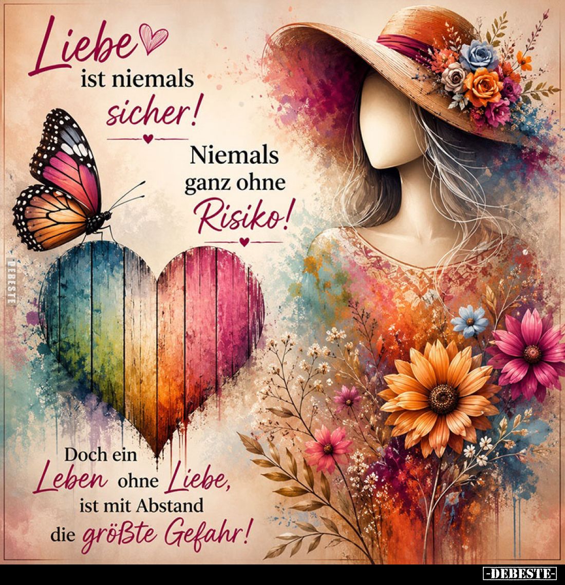 Liebe ist niemals sicher!
Niemals ganz ohne Risiko!
Doch ein Leben ohne Liebe, ist mit Abstand die größte Gefahr!