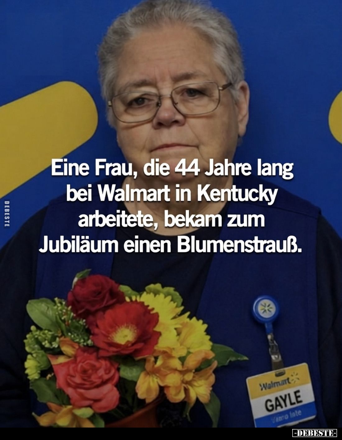 Eine Frau, die 44 Jahre lang bei Walmart in Kentucky arbeitete, bekam zum Jubiläum einen Blumenstrauß.