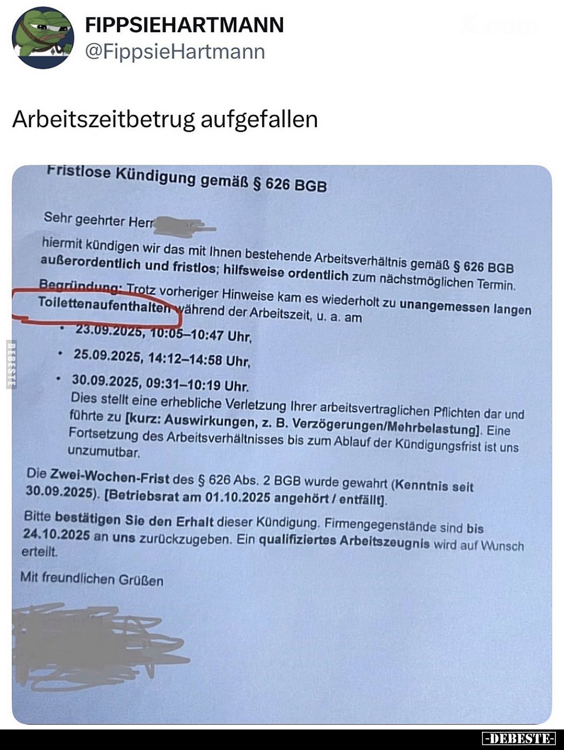 Arbeitszeitbetrug aufgefallen