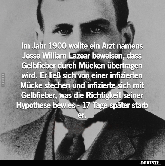 Im Jahr 1900 wollte ein Arzt namens Jesse William Lazear beweisen.. - Lustige Bilder | DEBESTE.de