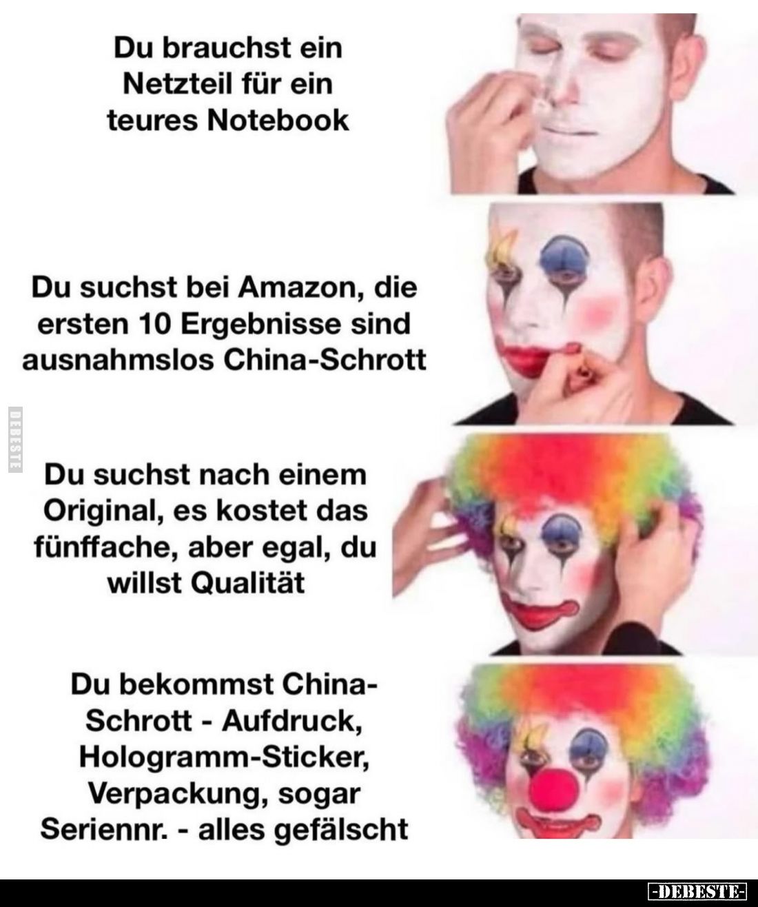 Du brauchst ein Netzteil für ein teures Notebook
-
Du suchst bei Amazon, die ersten 10 Ergebnisse sind ausnahmslos China-Sc...