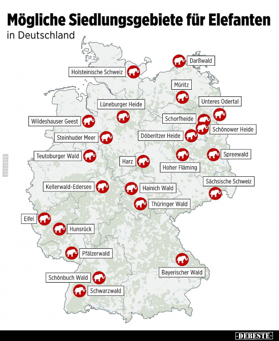 Mögliche Siedlungsgebiete für Elefanten in Deutschland.. - Lustige Bilder | DEBESTE.de