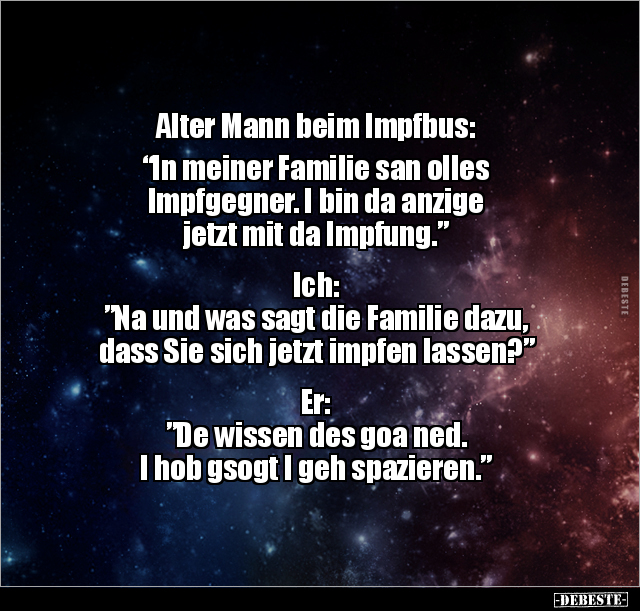 Alter Mann beim Impfbus: "In meiner Familie san olles.." - Lustige Bilder | DEBESTE.de