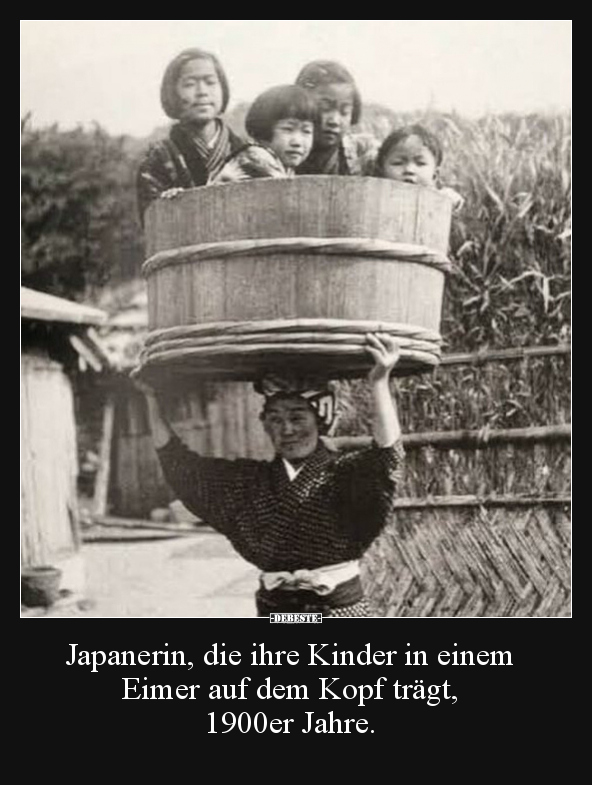 Japanerin, die ihre Kinder in einem Eimer auf dem Kopf.. - Lustige Bilder | DEBESTE.de