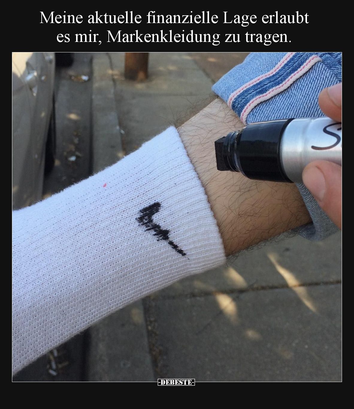 Meine aktuelle finanzielle Lage erlaubt es mir, Markenkleidung zu tragen.