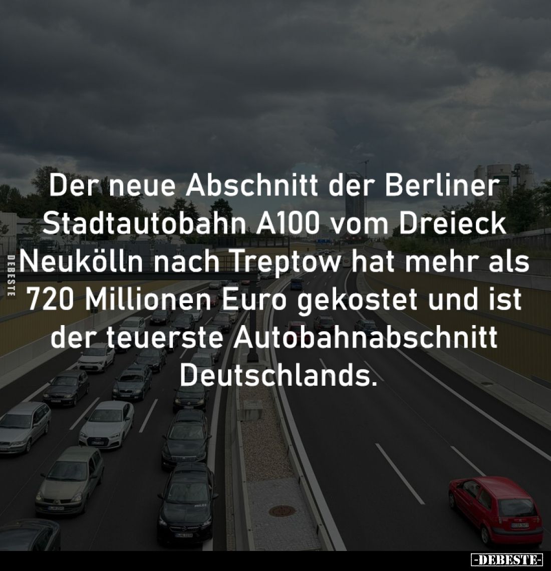 Der neue Abschnitt der Berliner 
Stadtautobahn A100 vom Dreieck 
Neukölln nach Treptow hat mehr als 
720 Millionen Euro ge...
